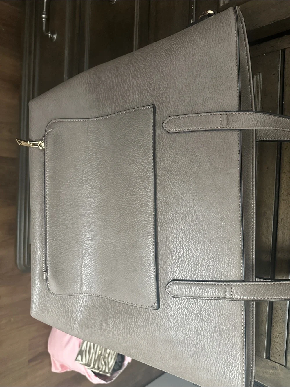 Poppy & Peonies Go-Getter Dark Grey Blush Pink Interior, Tote with Gold Hardware